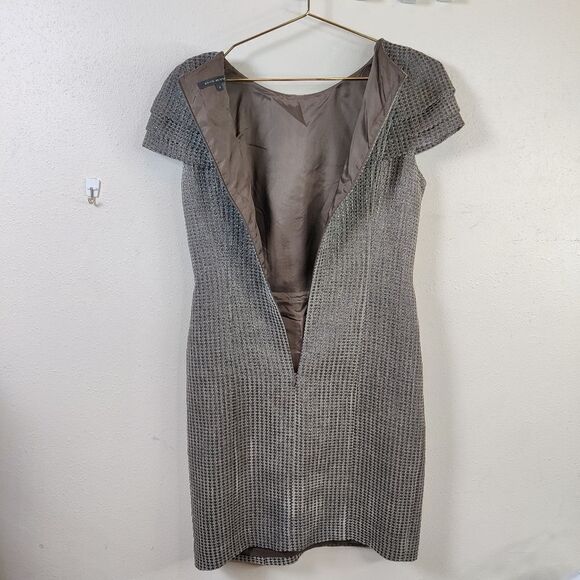 David meister Sheath Dress Sz 4 Dark Gray/Brown Slate w/ metallic - Picture 6 of 12